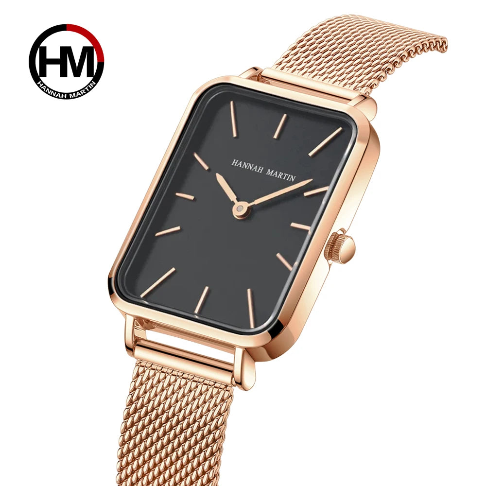 Hannah Martin Womens Watch US Local Shipping Square 34mm Dial Simple Bar Scale Silver Stainless Steel Milan Strap Japanese Original Quartz Movement Clock Nordic Fashion Style Suitable for Various Dressing Styles, Women Gift C