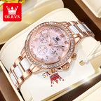 OLEVS 9999 Women Watch Brand Original Elegant Waterproof Chronograph Luxury Ceramic Dress Pink Women Quartz Watch Reloj Mujer mbzr