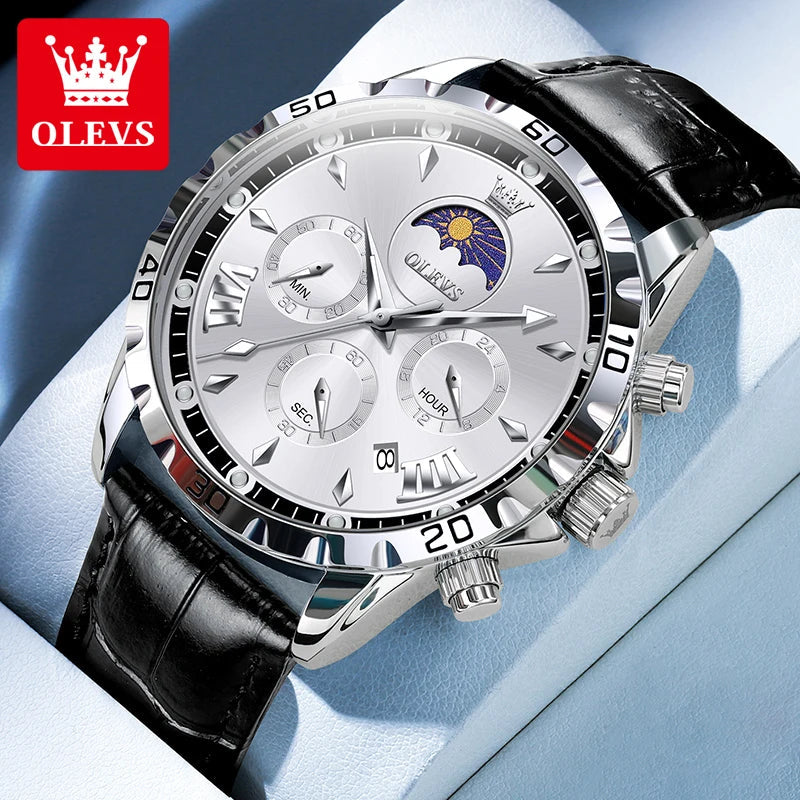 OLEVS Fashion Brand Men's Watch Waterproof and Luminous Calendar Lunar Phase Timing Code Watch Luxury Sports Men's Quartz Watch mbzr