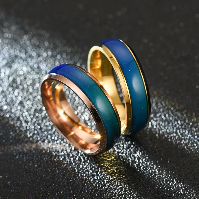 1PCs Changing Color Stainless Steel Rings Women Mood Emotion Feeling Temperature  6MM Width Ring For Men Couples Fashion Jewelry Gift