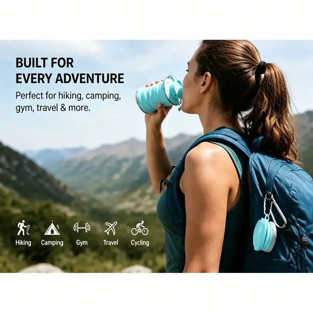 Collapsible Silicone Water Bottle With Carabiner, Reusable Leak Proof Foldable Camping Cup, Portable Sports Travel Bottle For Ou mbzr
