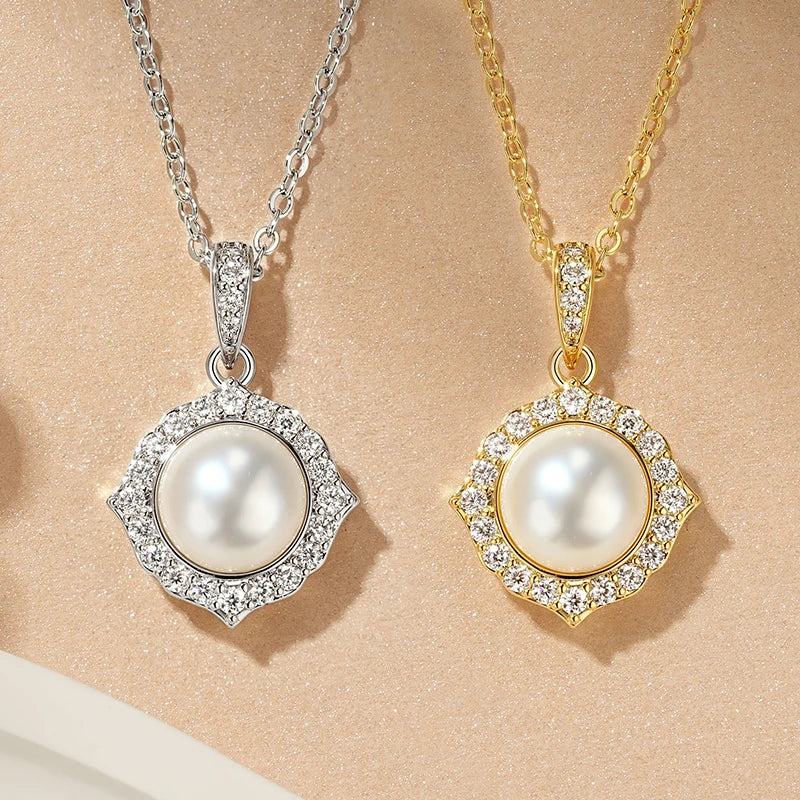 OXTAO Natural Freshwater Pearl Infinity Pendant Necklace Engagement Wedding Anniversary Jewelry Gifts Moissanite Charm Necklaces with Certified