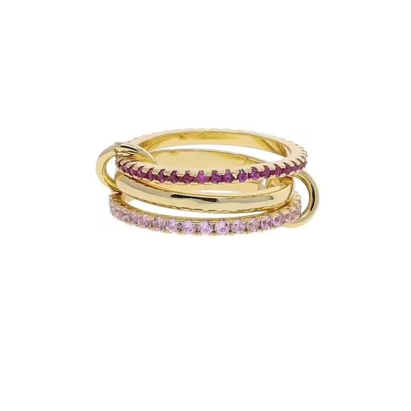Ring Interlocking Stacked Multi-Layer Stainless Steel Ring Jewelry Copper Zircon Hand Jewelry