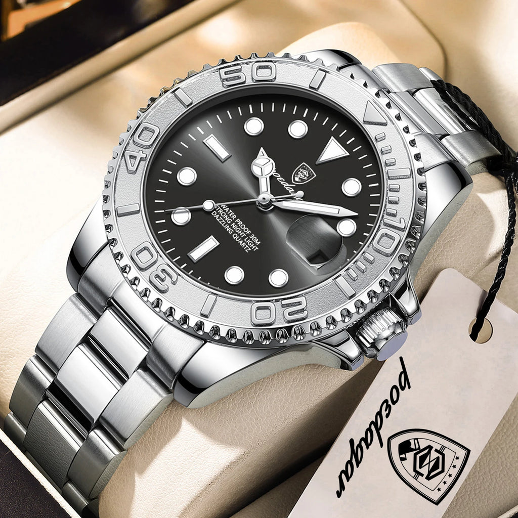 POEDAGAR Luxury Classic Man Wristwatch Waterproof Luminous Date Business Male Clock Stainless Steel Fashion Quartz Men's Watches mbzr