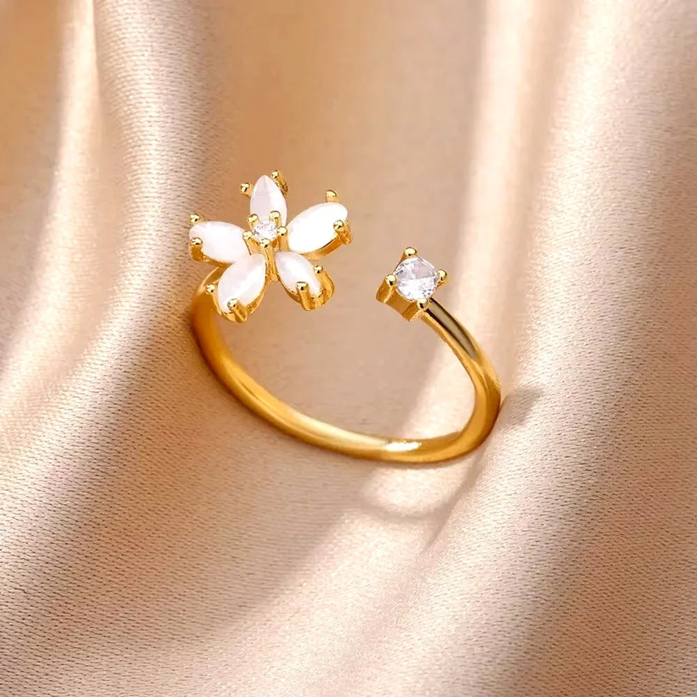 Stainless Steel Zircon Geometric Rings For Women Luxury Evil Eye Gold Color Adjustable Trendy Wedding Aesthetic Jewerly Gift