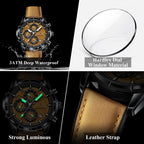POEDAGAR Fashion Men Wristwatch Luminous Waterproof Leather Quartz Sports Men's Watches Date Chronograph Military Man Clock Gift mbzr