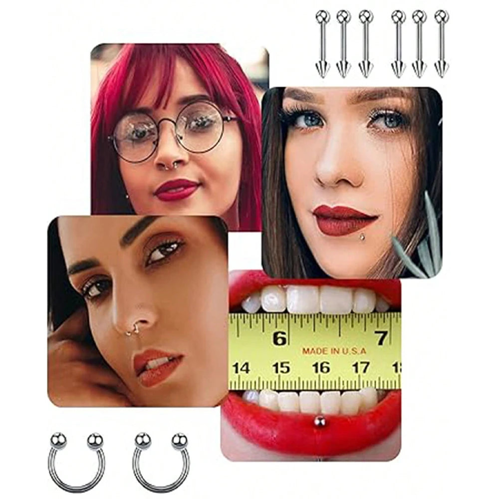 Stainless Steel Piercing Kit 14G/16G Belly Button Piercing Kit Septum Piercing Kit Lip Tongue Nipple Ear Piercing Kit