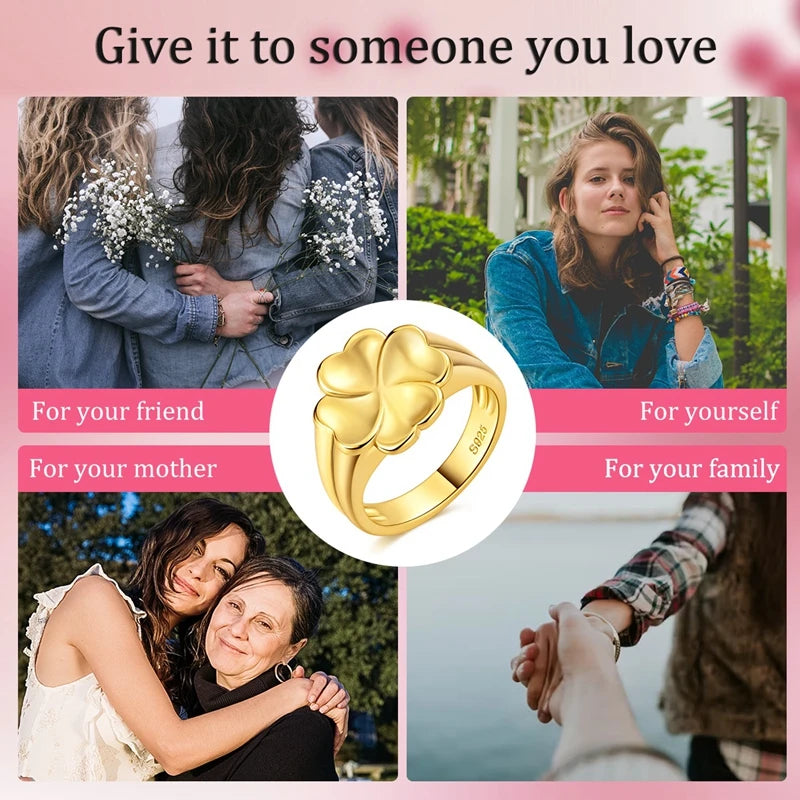 MULA Wedding Band Rings 925 Sterling Silver Gold Four-leaf Clover Signet Ring 6-9 For Women Man Anniversar Fashion Jewelry Gift