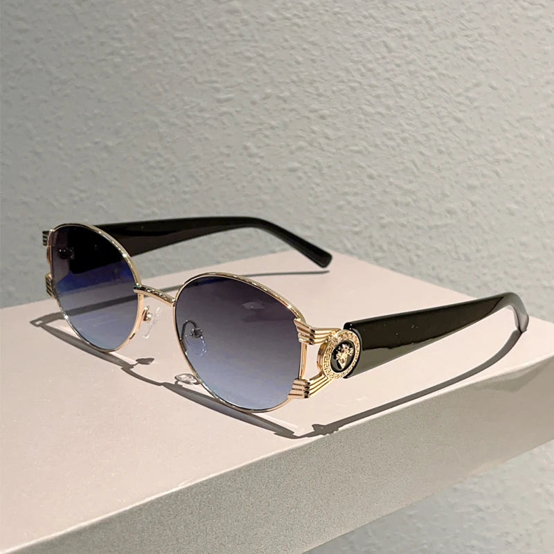 KAMMPT Retro Oval Sunglasses Stylish Gradient Multi-color Decor Trendy Luxury Brand Design