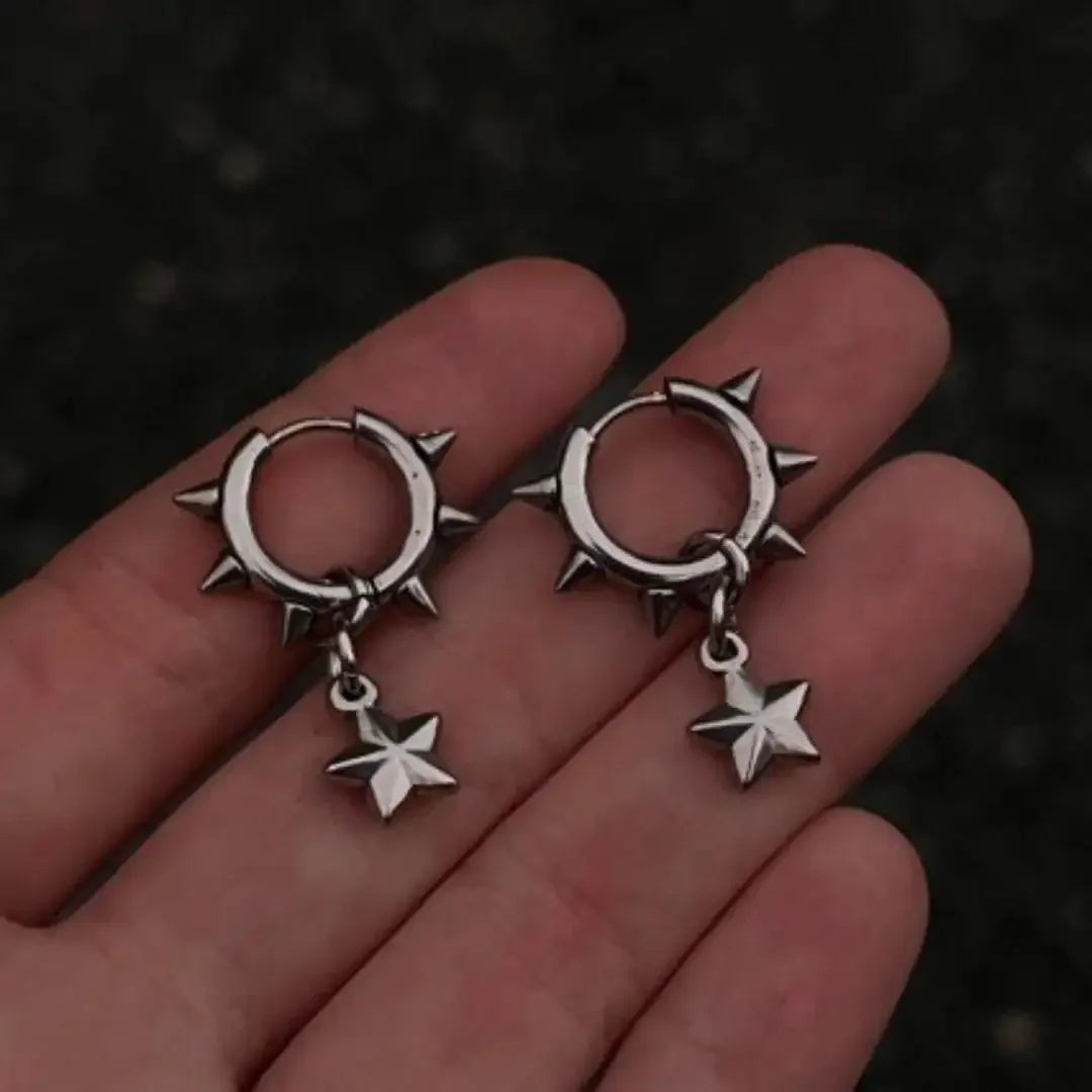 Gothic Style Punk Metal Personality Rivet Star-pointed Cone Hoop Pendant Earrings for Women Hip Hop Earring Charm Jewelry Gift