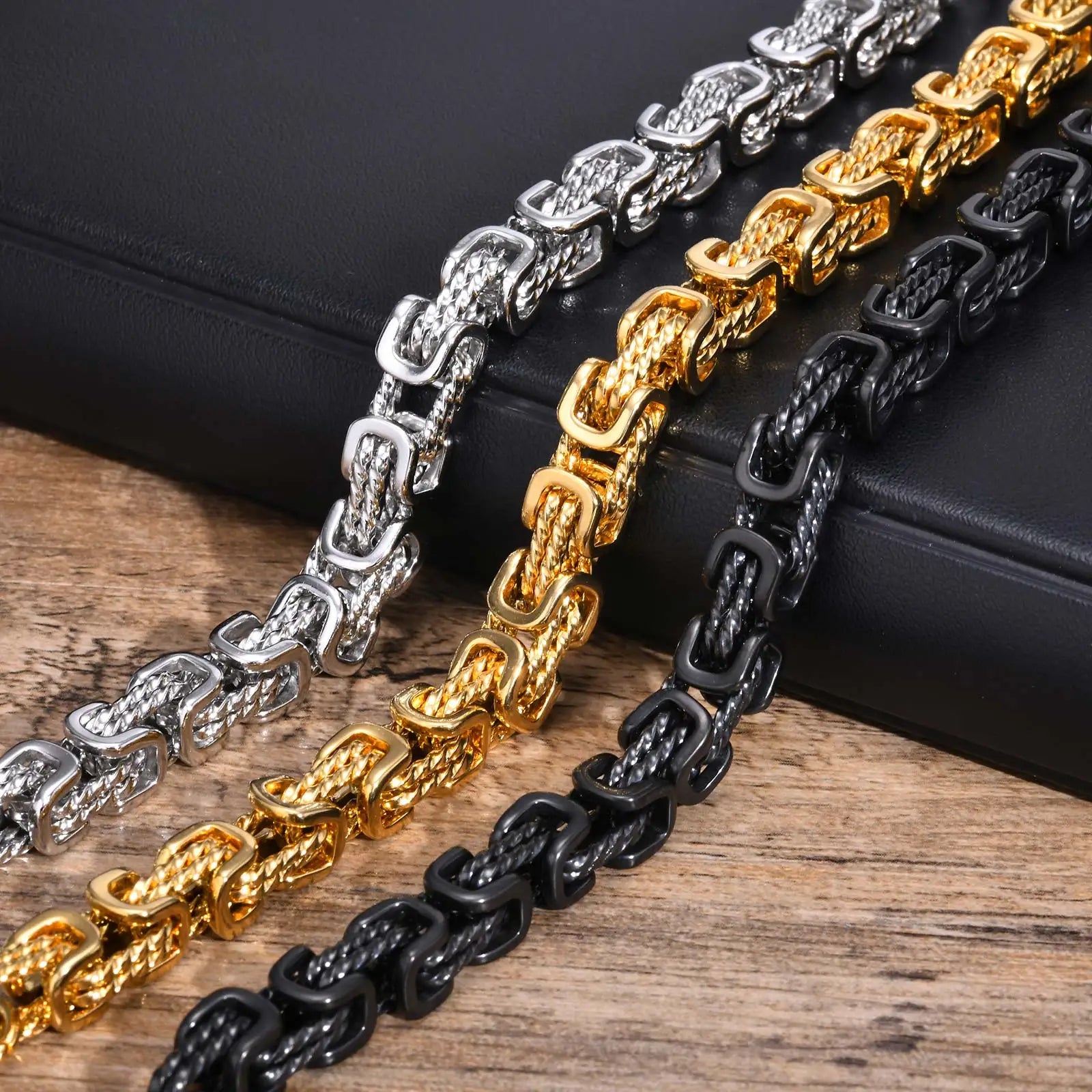 Vnox 8mm Vintage Byzantine Bracelets for Men, Oxidized Bold Square Links Chain Wristband, Viking Punk Father's Day Gift to Dad
