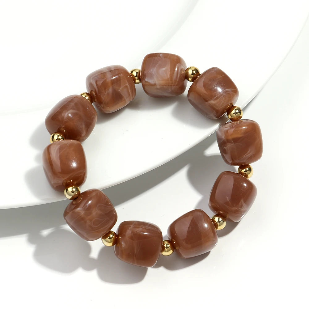 Exaggerated Geometric Beaded Acrylic Elastic Bracelets for Women Men Boho Trendy Square Beads Stack Bangle Retro Jewelry Gift mbzr