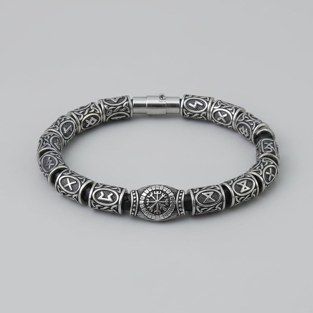 Viking Runes Beads Men's Bracelet Fashion Charm Beads Bracelet with Wooden Box mbzr