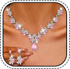 Unicra Rhinestone Bridal Wedding Jewelry Sets Gold Necklace Earrings Set Leaf Prom Formal Costume Jewelry Set for Women and Brides