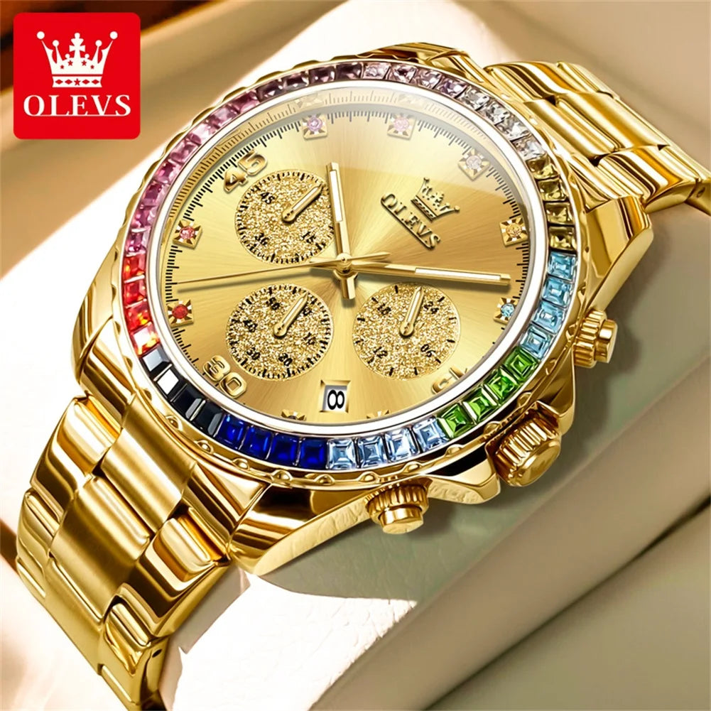 OLEVS 2939 Luxury Quartz Movement Rainbow Di Watch For Men 24-hour Display Minute Timing Single Calendar Window Luminous 30M Waterproof Watch mbzr