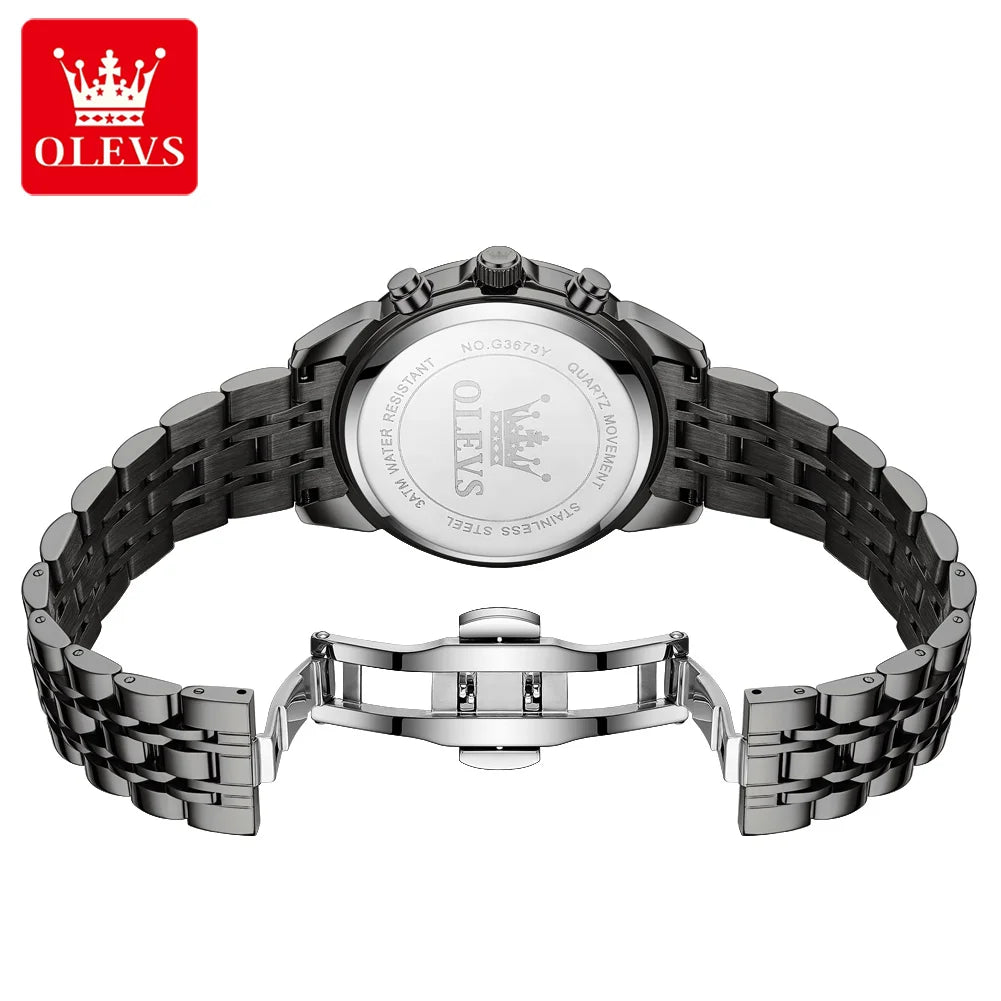 OLEVS 3673 Original Fashion Moon Phase Men's Watches Waterproof Chronograph Quartz Watch Stainless steel Calendar Wristwatch mbzr