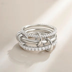 Multi-layer Stackable Finger Rings Shiny Cubic Zirconia Link Ring 18K Gold Plated Stainless Steel High Quality Jewelry Accessory