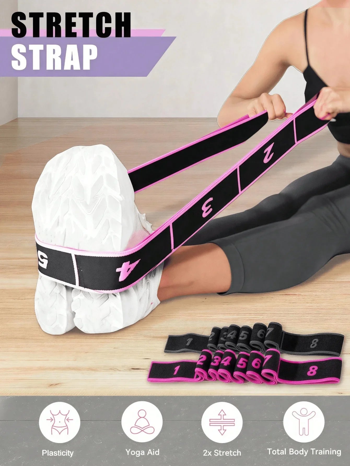 1pc Yoga Elastic Band, Professional Gymnastics Stretch Resistance Band, Fitness Resistance Band, Suitable For Yoga Stretching Strap, Ballet, 8-Shape Dance Elastic Band, Digital Extension Band, Pilates, Gymnastics And Dance El mbzr