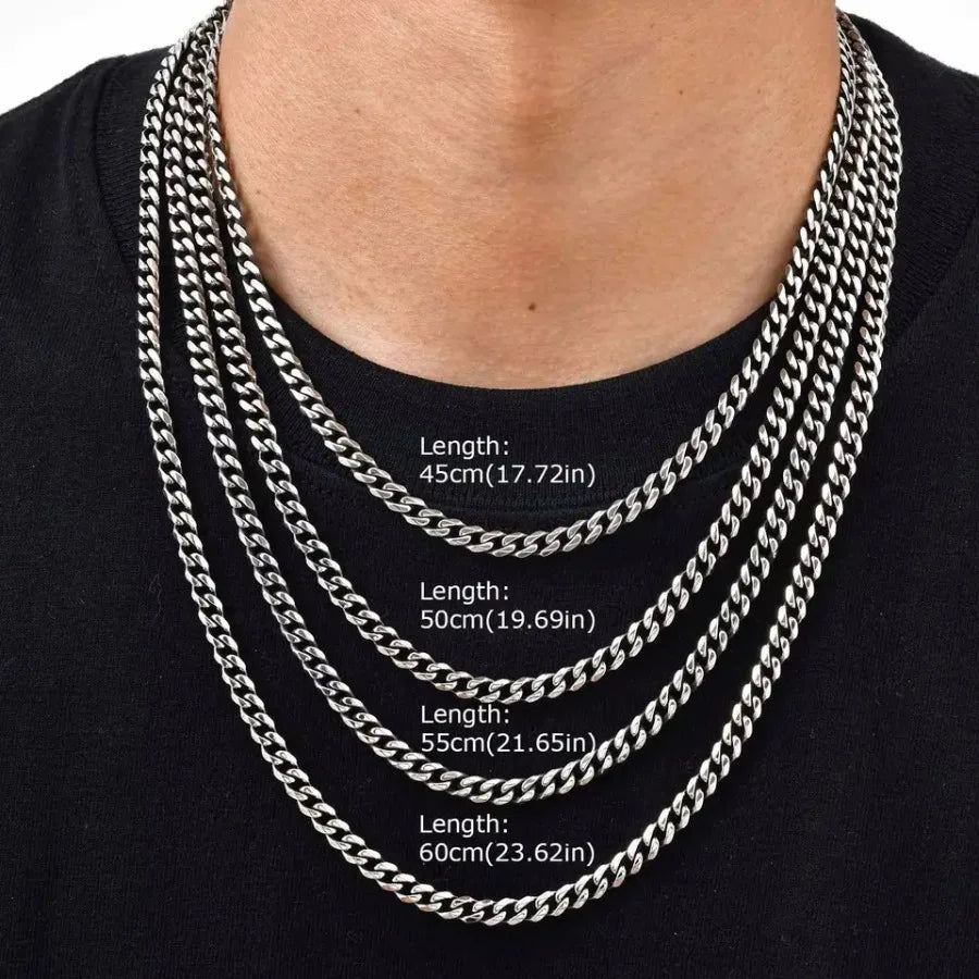 Vintage Cuban Chain Necklace for Men Women, 3/5/7mm Stainless Steel Curb Link Chain Chokers, Casual Basic Punk Jewelry