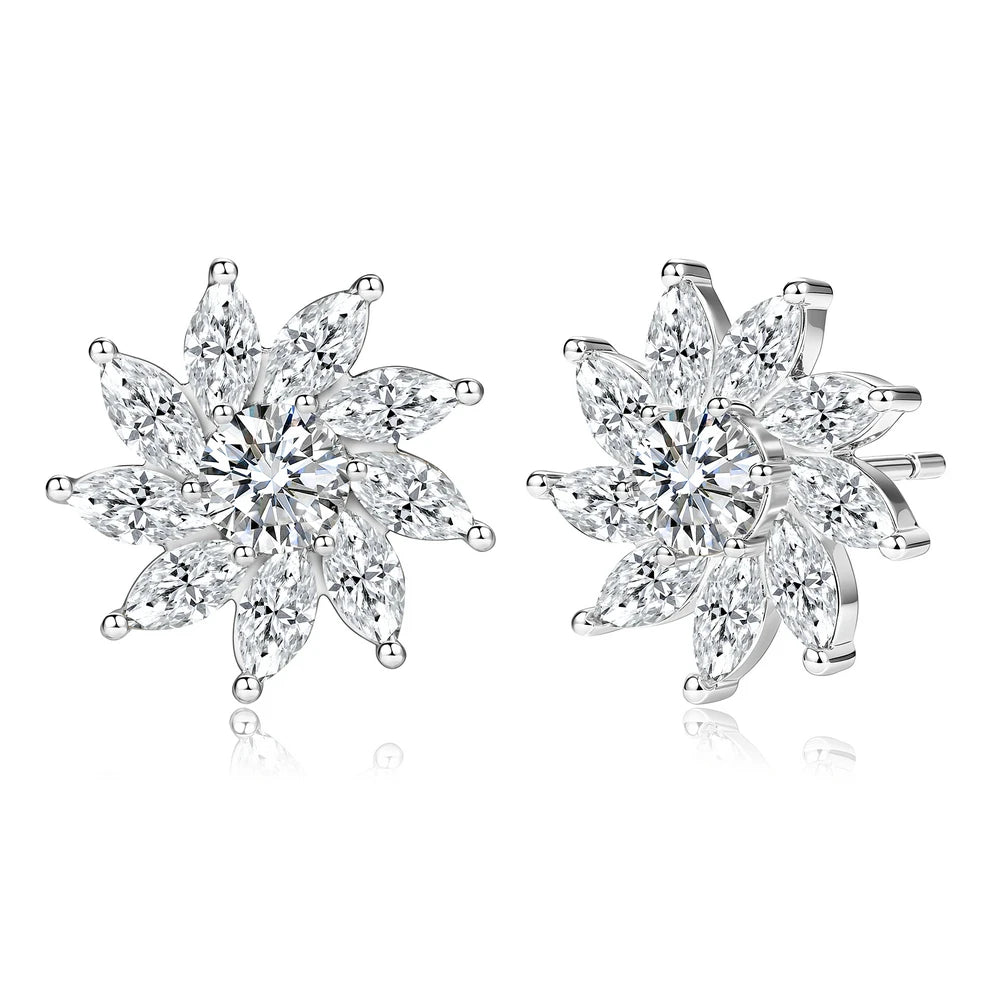 OXTAO Sparkling Sunflower Stud Earrings for Women 14K Gold Filled Moissanite&Zircon Flowers Earrings Wedding Party Jewelry Gift
