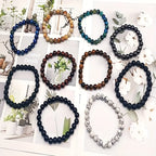 10pcs Set 8Mm Bracelet Round Beaded Bracelet Men And Women Stone Crystal Stone Natural Stone Stretch Beaded Bracelet Unisex, Suitable for Men And Women Holiday Gift Simple Gift