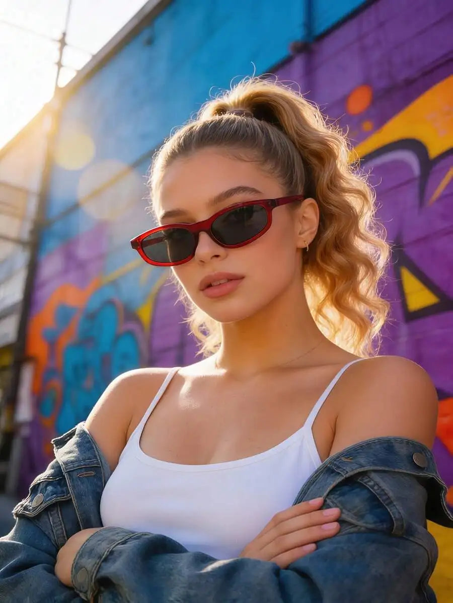 Unisex Narrow Oval Cat Eye Small Frame Y2K Retro Street Chic Minimalist Fashion Sunglasses For Vacation mbzr