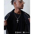 Black 14K Gold Plated Cross Necklace for Men Stainless Steel Byzantine Chain With Cross Pendant Necklace Mens Gifts 22-30Inch