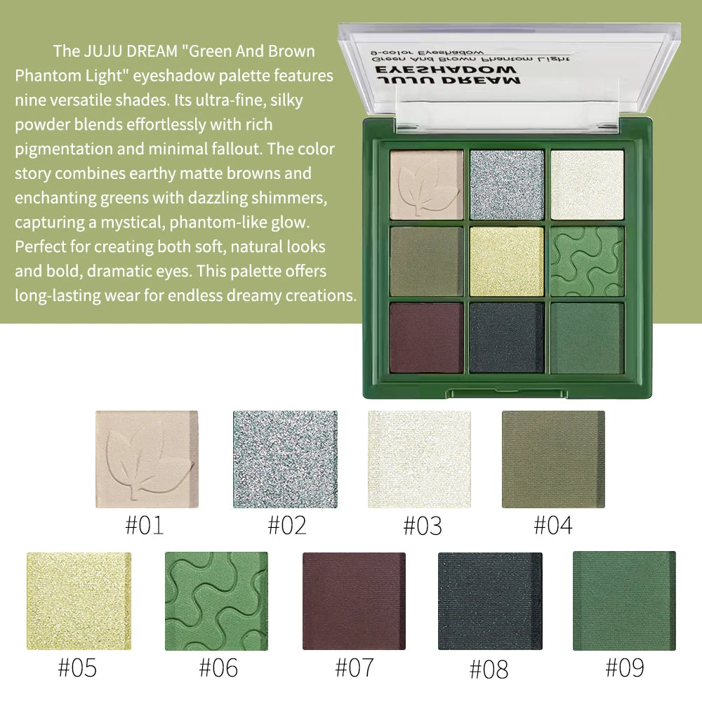 9-Color Green Tone Eyeshadow Palette - Eye Palette (Matte/Shimmer/Glitter) Long-Lasting Pigmented Eye Makeup Palette mbzr