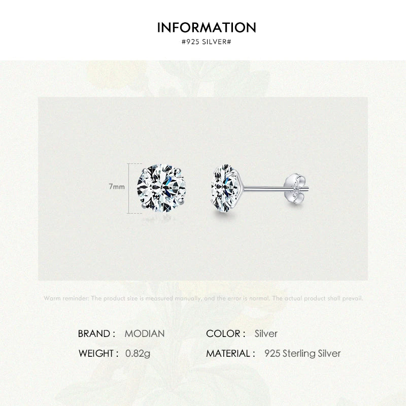 Modian Sparkling Clear CZ Stud Earrings 925 Sterling Silver Round Zirconia 4MM 5MM 6MM 7MM Earrings For Women Wedding Jewelry mbzr