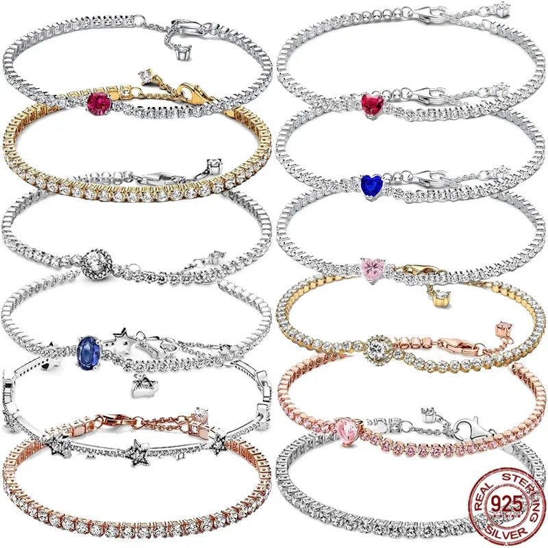 Hot selling 925 Sterling Silver Exquisite Stars Heart-shaped All Zircon Tennis Bracelet Luxurious Charm Bracelet Surprise Gifts mbzr