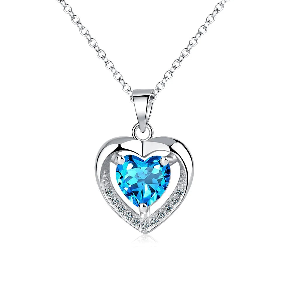 925 Sterling Silver Heart Blue Zircon Choker Necklaces For Women  Jewelry Accessories Wholesale Argent 925 GaaBou Jewellery mbzr