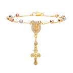 Virgin Mary Rosary Bead Cross Bracelet for Women, Tri-color Adjustable Chain Virgin of Guadalupe Bracelet Baptism Confirmation
