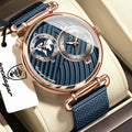 POEDAGAR Original Fashion Man Wristwatch Multiple Time Zone Display Waterproof Calendar Men Watch Mesh Stainless Steel Quartz Business Men's Watches Reloj