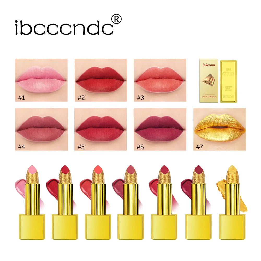 Glitter Shimmer Gold Lipstick Long Lasting Waterproof Cosmetic Gold Brick Tube mbzr