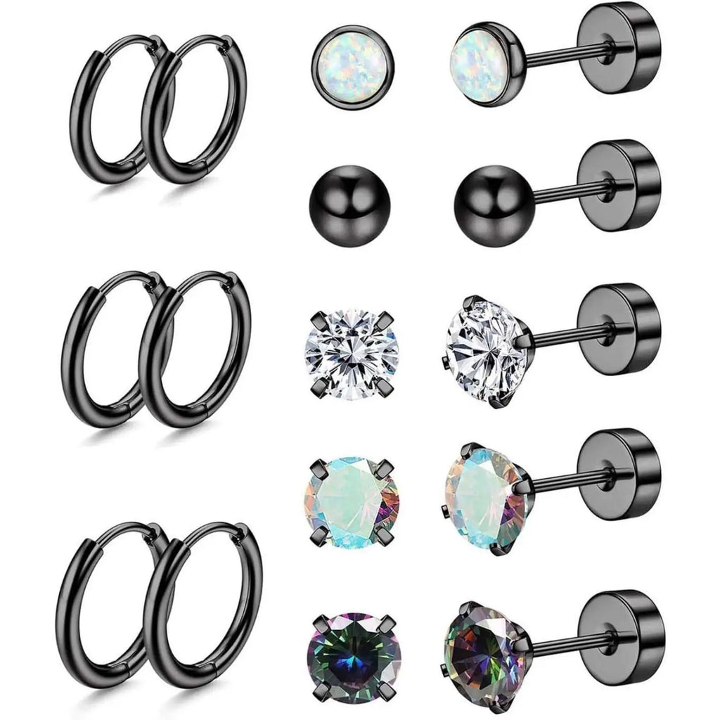 Surgical Steel Earrings for Sensitive Ears Hypoallergenic 20G Stainless Steel Stud Hoop Earrings for Women Men Small Opal Ball CZ Surgical Steel Flat Back Earrings Cartilage Earrings Hoop Stud