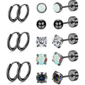 Surgical Steel Earrings for Sensitive Ears Hypoallergenic 20G Stainless Steel Stud Hoop Earrings for Women Men Small Opal Ball CZ Surgical Steel Flat Back Earrings Cartilage Earrings Hoop Stud