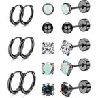 Surgical Steel Earrings for Sensitive Ears Hypoallergenic 20G Stainless Steel Stud Hoop Earrings for Women Men Small Opal Ball CZ Surgical Steel Flat Back Earrings Cartilage Earrings Hoop Stud