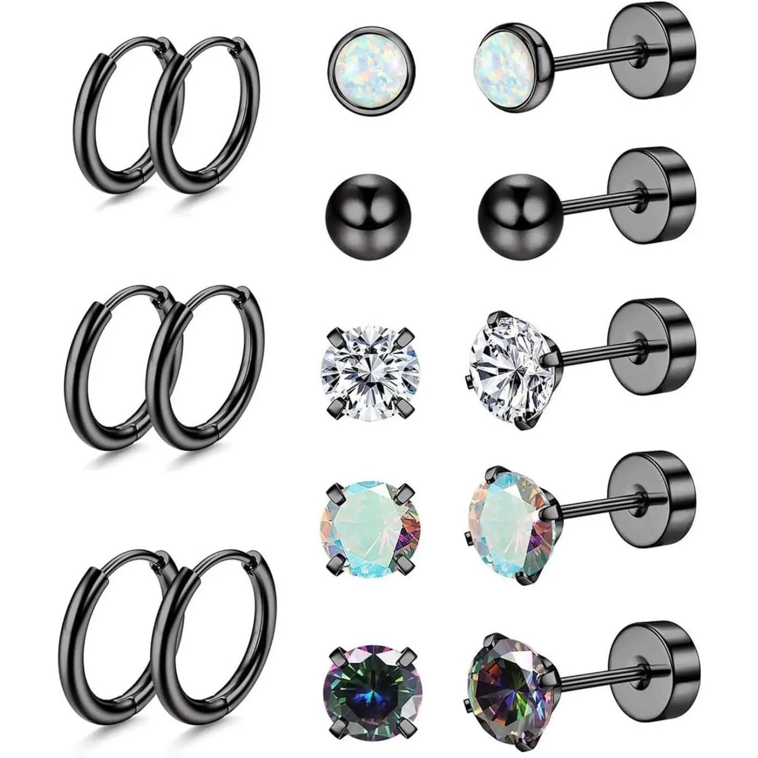 Surgical Steel Earrings for Sensitive Ears Hypoallergenic 20G Stainless Steel Stud Hoop Earrings for Women Men Small Opal Ball CZ Surgical Steel Flat Back Earrings Cartilage Earrings Hoop Stud
