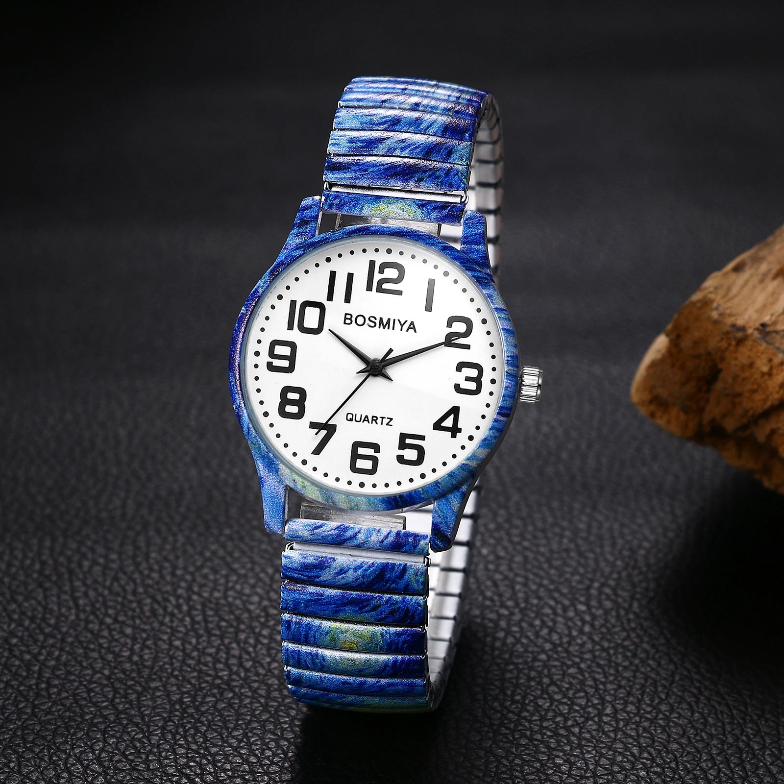 Men Women Analog Quartz Wristwatch, High-Definition Easy-Read Oversized Arabic Numerals Dial, Galaxy Starry Sky Pattern Decoration,  Elastic Stretch Comfortable Band, Lightweight Slip-On Casual Everyday Watch, Festival Party mbzr