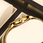 YaLaLuSi Geometric Triangle Rhinestone Ladies Wristwatch Full Paved Crystal Dial Gold Mesh Bracelet Quartz Fashion Women Dress Watch