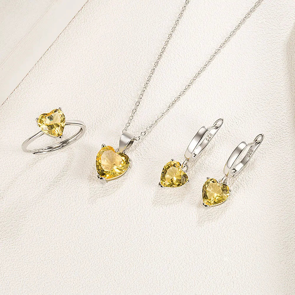 925 Sterling Silver Jewelry Sets For Women Heart Zircon Ring Earrings Necklace Wedding Bridal Elegant Christmas 18k italian real gold jewelry set for women wedding rings bracelet mbzr
