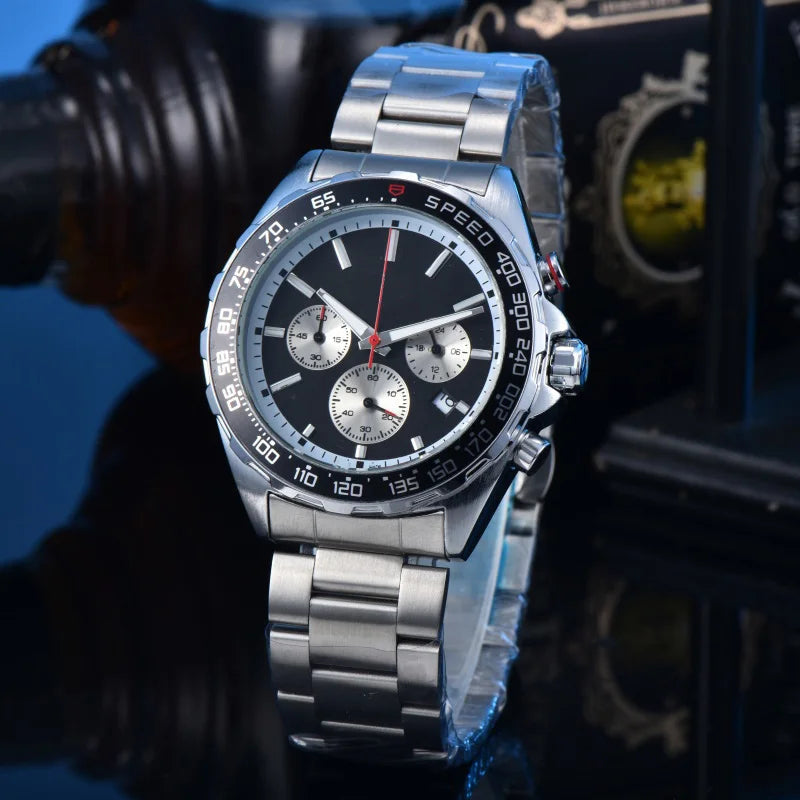 Men Racing Sport Quartz Chronograph Watch Stainless Steel Metal Bracelet 3 Sub-Dials Multicolor Dial Optional Tachymeter Bezel Date Calendar Luminous Waterproof Large Dial Business Casual Male Wrist Clock