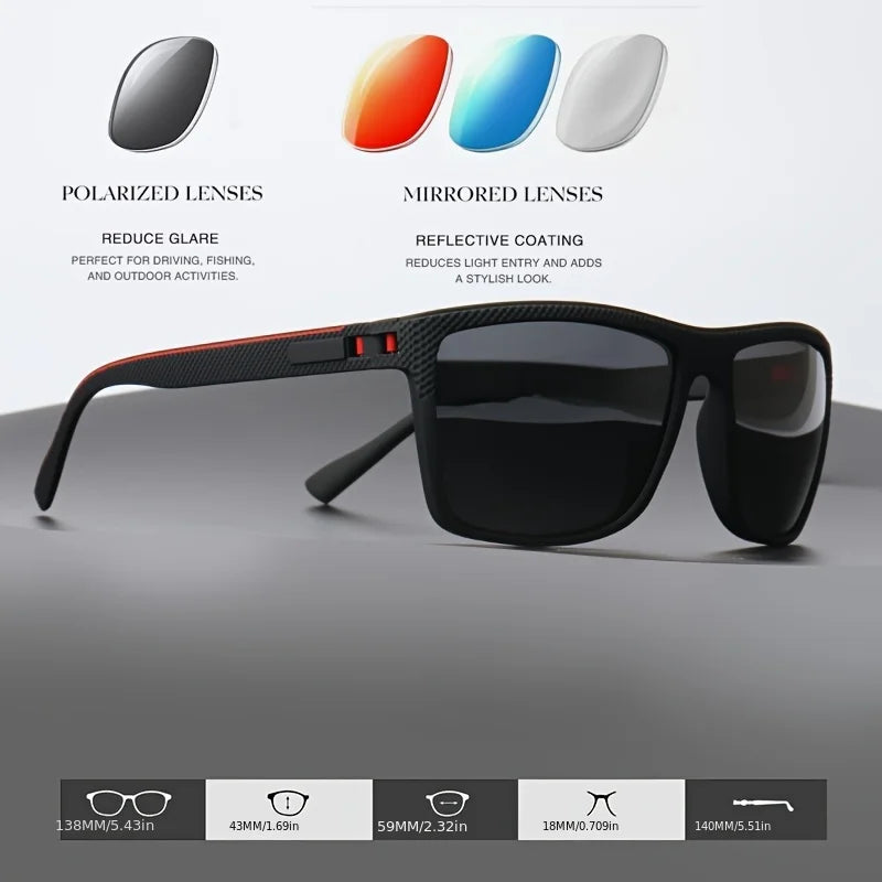 Premium Square Polarized Sunglasses - Spring Hinge Design, Comfort Fit for Cycling, Fishing, Beach & Daily Wear