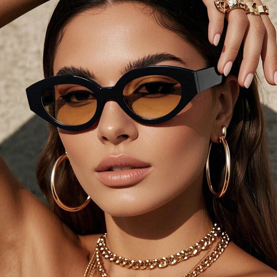 Fashion Cat Eye Sunglasses Women 2026 Ins Popular Vintage Punk Oval Sun Glasses Female Trending Shades Multicolour Eyewear UV400