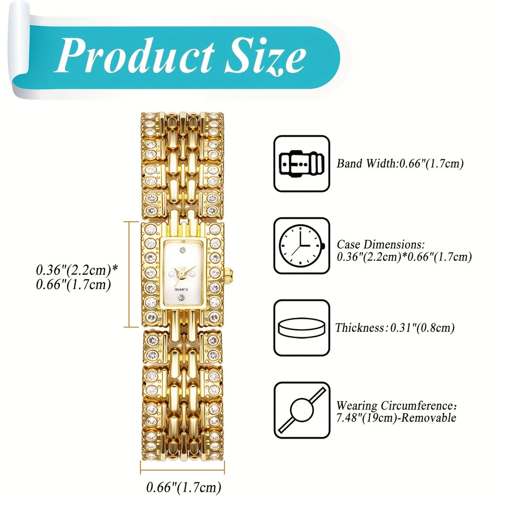 Women's Diamond Watch Bracelet Full Crystal Rhinestone Square Dial Quartz Wristwatch Gold Silver Rose Gold Elegant Ladies Dress Watch Gift mbzr