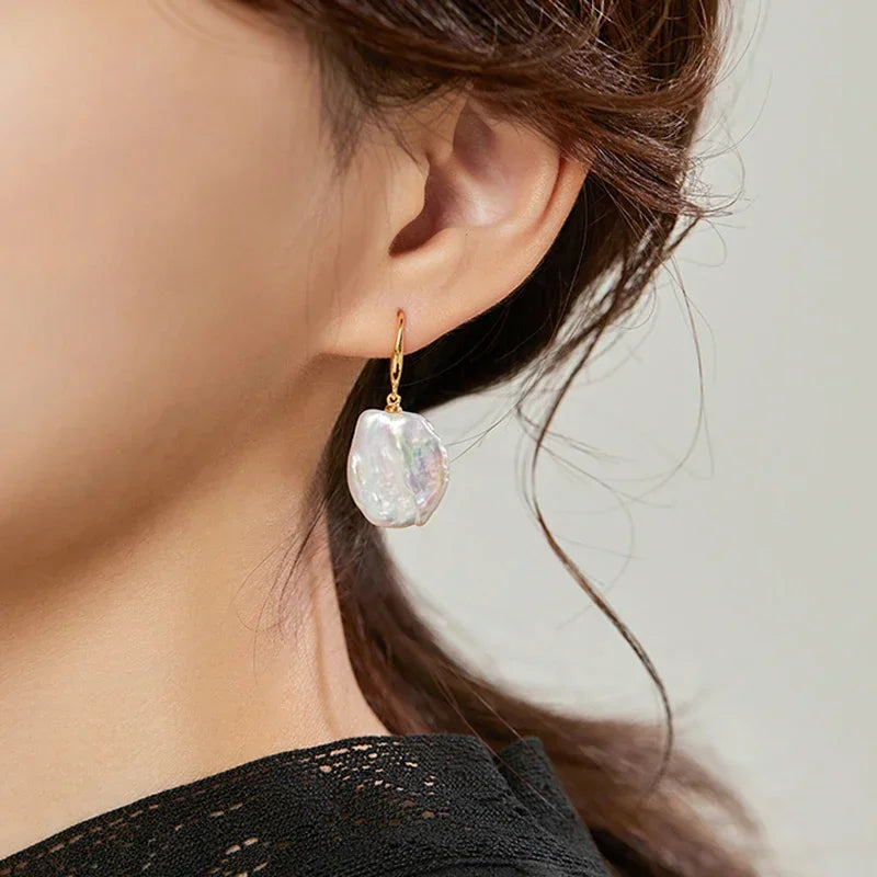 925 Sterling Silver Drop Earrings Baroque Shape 100% Freshwater Pearl Earrings for Women 2025 New Arrivals