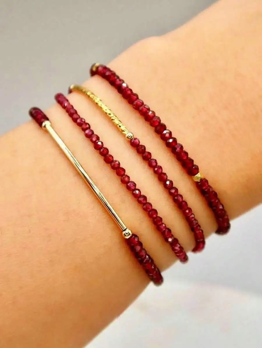 2pcs Vintage Red Artificial Crystal Beads Jesus Charm Adjustable Bracelet Set For Women