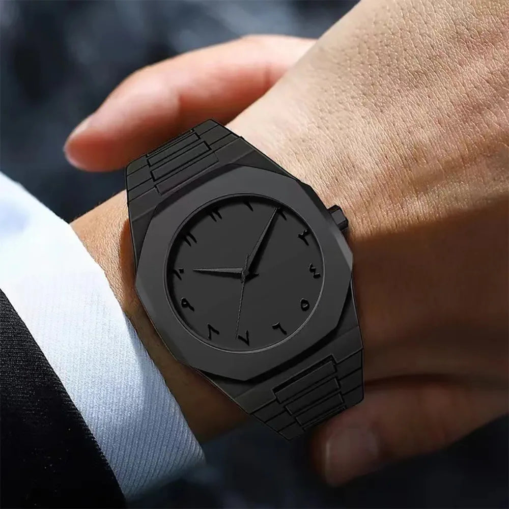 New Fashionable Men's Watch Simple Black Male Quartz Watches Arabic digital Casual Drip Oil Strap mbzr