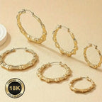6-Piece 18K Stainless Steel Hypoallergenic Fashion Jewelry Set For Women: Featuring Unique Bamboo Hoop Earrings, This Set Is An Ideal Choice For Both Statement Looks And Everyday Wear. It Is Perfect For Daily Use, Vacations,