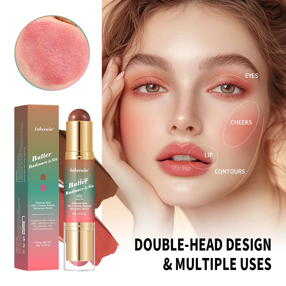 Multiuse Double Head Blush Bronzer Stick Butter Glow & Go Light Glossy Face Contour Blush Stick Long Lasting Waterproof Blusher mbzr